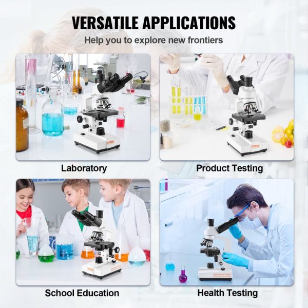 Compound Trinocular Microscope 40X-5000X Dual Layer Mechanical Stage External Interface LED Illumination with Microscope Slides - Image 6