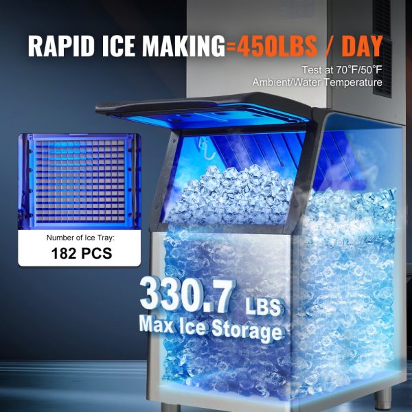 Commercial Ice Maker 450LBS 24H Ice Production 330LBS Storage 1000W Auto Clean LED Panel - Image 3