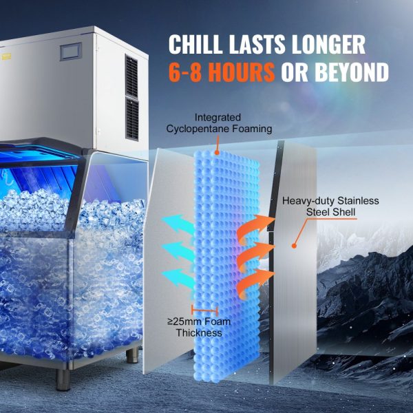 Commercial Ice Maker 450LBS 24H Ice Production 330LBS Storage 1000W Auto Clean LED Panel - Image 4