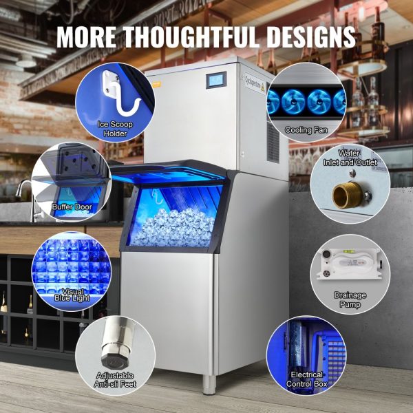 Commercial Ice Maker 450LBS 24H Ice Production 330LBS Storage 1000W Auto Clean LED Panel - Image 6