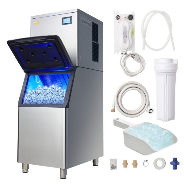 Commercial Ice Maker 450LBS 24H Ice Production 330LBS Storage 1000W Auto Clean LED Panel