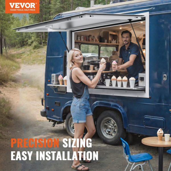 Aluminum Alloy 48x36 Food Truck Service Window with Awning Door and Drag Hook for Concession Trailers Up to 85 Degrees Stand Glass Not Included - Image 2