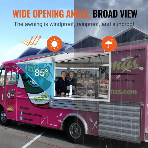 Aluminum Alloy 48x36 Food Truck Service Window with Awning Door and Drag Hook for Concession Trailers Up to 85 Degrees Stand Glass Not Included - Image 4