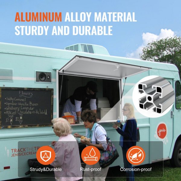 Aluminum Alloy 48x36 Food Truck Service Window with Awning Door and Drag Hook for Concession Trailers Up to 85 Degrees Stand Glass Not Included - Image 5