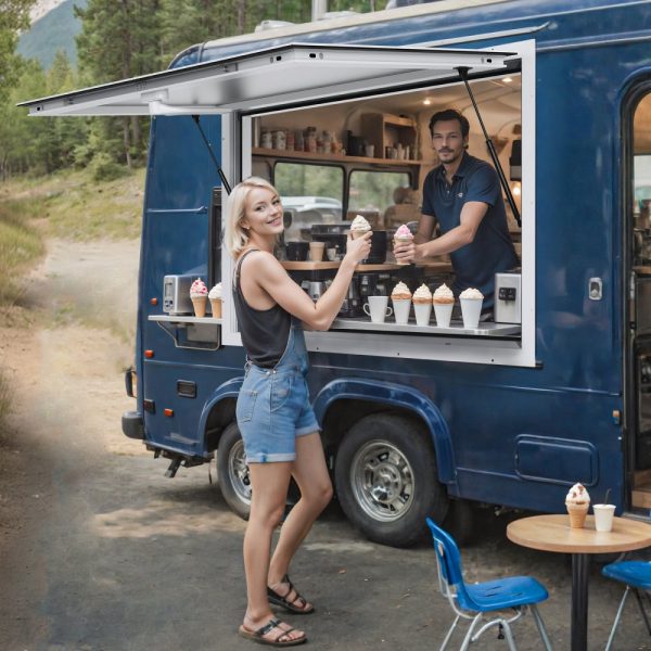 Aluminum Alloy 53x33 Food Truck Service Window with Awning Door Drag Hook for Concession Trailers Up to 85 Degrees Stand Serving Window Glass Not Included