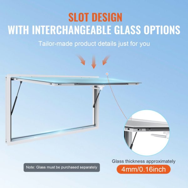 72x48 Aluminum Alloy Concession Window with Awning Door & Drag Hook, Up to 85° Stand for Food Trucks & Trailers, Glass Not Included - Image 3