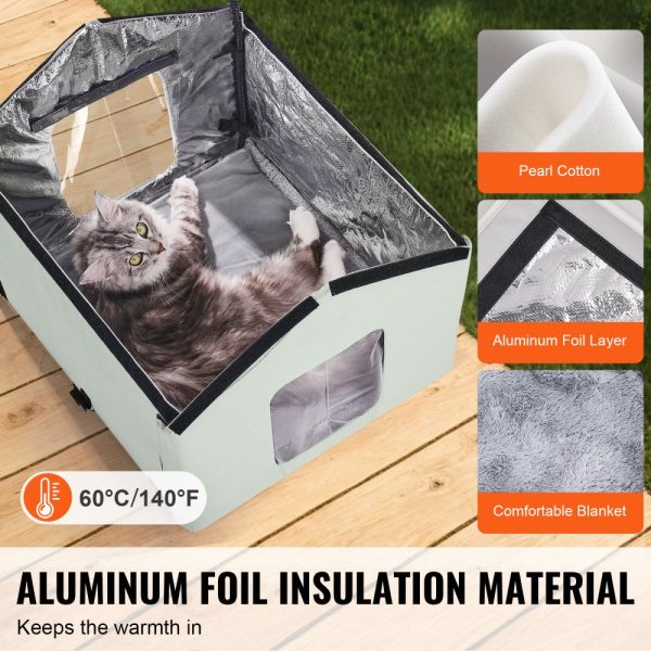 Heated Cat House Foldable Kitty Shelter with Heated Pad Green Middle - Image 3
