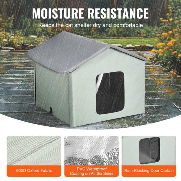 Heated Cat House Foldable Kitty Shelter with Heated Pad Green Middle - Image 4