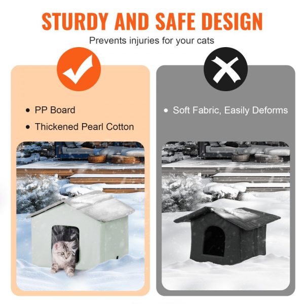 Heated Cat House Foldable Kitty Shelter with Heated Pad Green Middle - Image 5