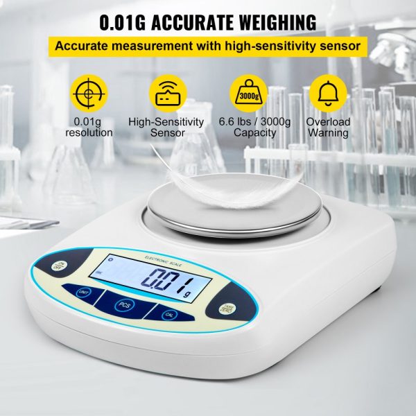 Lab Analytical Scale - High Precision Digital with 3000g Capacity and 0.01g Accuracy, 13 Unit Conversions, Versatile Use for Science, Jewelry, Industry, and Business - Image 3