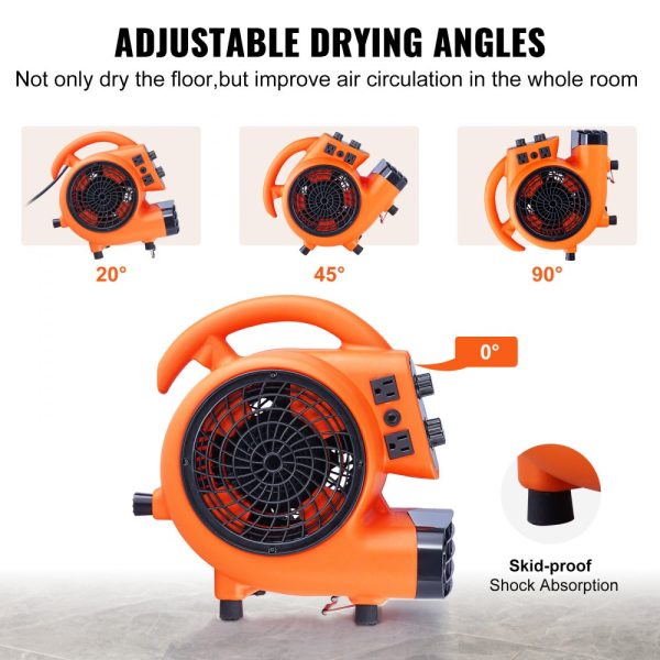 Floor Blower 1/4 HP 1000 CFM Air Mover Drying Cooling Portable Carpet Dryer 4 Blowing Angles Built-in Timer Commercial Industrial Janitorial Use ETL Listed - Image 4