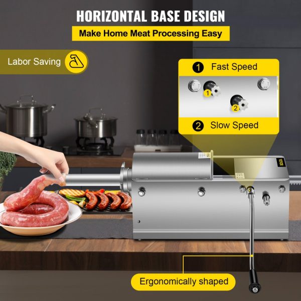 3L (7 lbs) Horizontal Sausage Stuffer Manual Sausage Maker with 5 Filling Nozzles Stainless Steel - Image 4