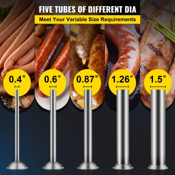 3L (7 lbs) Horizontal Sausage Stuffer Manual Sausage Maker with 5 Filling Nozzles Stainless Steel - Image 5