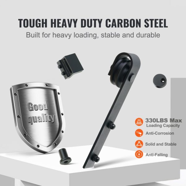 8FT Sliding Barn Door Track Kit 330LB Heavy Duty for Double Doors 3.7-4.3FT Wide 1.3-1.8 Thick Smooth Silent Pulley J Shape - Image 3