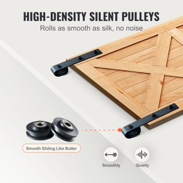 8FT Sliding Barn Door Track Kit 330LB Heavy Duty for Double Doors 3.7-4.3FT Wide 1.3-1.8 Thick Smooth Silent Pulley J Shape - Image 5