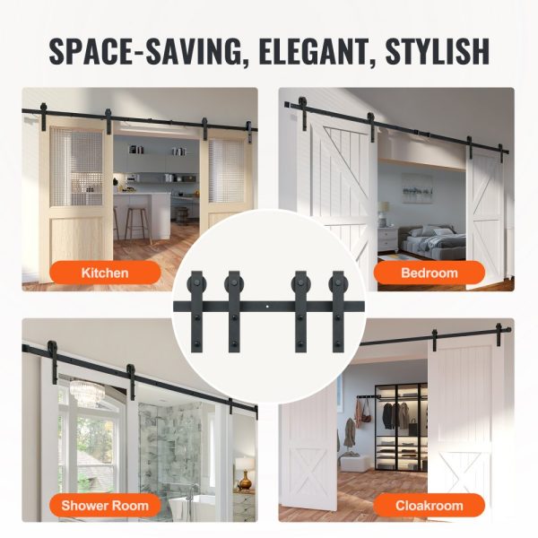 8FT Sliding Barn Door Track Kit 330LB Heavy Duty for Double Doors 3.7-4.3FT Wide 1.3-1.8 Thick Smooth Silent Pulley J Shape - Image 6