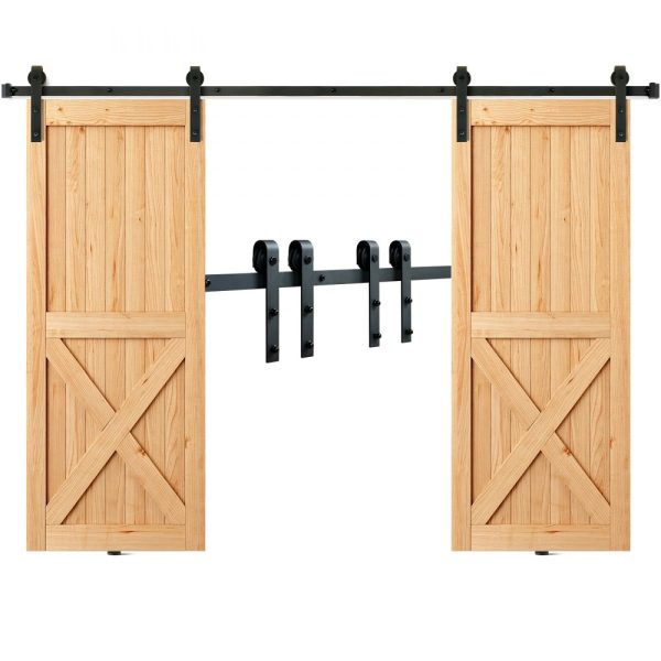 8FT Sliding Barn Door Track Kit 330LB Heavy Duty for Double Doors 3.7-4.3FT Wide 1.3-1.8 Thick Smooth Silent Pulley J Shape