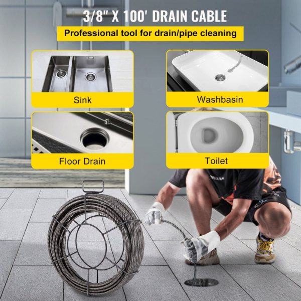 Drain Cleaning Cable 100FT 3/8 Inch Solid Core Sewer Auger Cable for Pipe Cleaning - Image 2