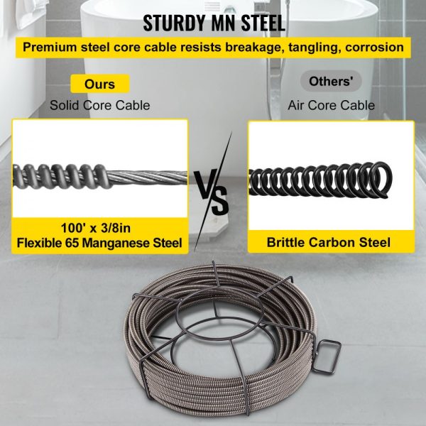 Drain Cleaning Cable 100FT 3/8 Inch Solid Core Sewer Auger Cable for Pipe Cleaning - Image 4