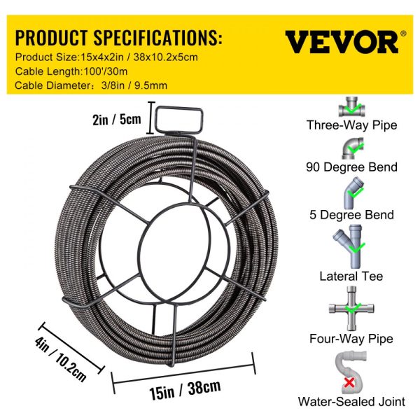 Drain Cleaning Cable 100FT 3/8 Inch Solid Core Sewer Auger Cable for Pipe Cleaning - Image 7