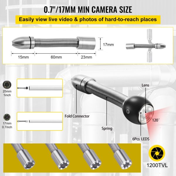 65.6FT 4.3 Pipeline Inspection Camera with DVR Snake Cable, IP68 Waterproof, LED Lighted Industrial Endoscope for Home Wall Duct Drain Pipe Sewer - Image 4