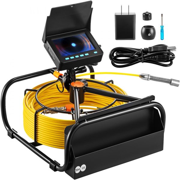65.6FT 4.3 Pipeline Inspection Camera with DVR Snake Cable, IP68 Waterproof, LED Lighted Industrial Endoscope for Home Wall Duct Drain Pipe Sewer