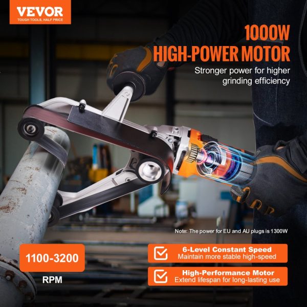 Pipe Tube Polisher 1000W 6-Speed 1100-3200rpm Professional Belt Grinding Machine with 3 Sanding Belts for Burnishing Finishing and Rust Removal - Image 2