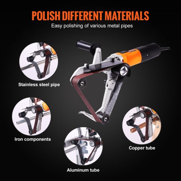Pipe Tube Polisher 1000W 6-Speed 1100-3200rpm Professional Belt Grinding Machine with 3 Sanding Belts for Burnishing Finishing and Rust Removal - Image 6
