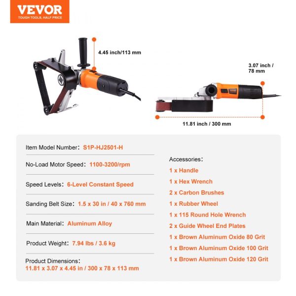Pipe Tube Polisher 1000W 6-Speed 1100-3200rpm Professional Belt Grinding Machine with 3 Sanding Belts for Burnishing Finishing and Rust Removal - Image 7