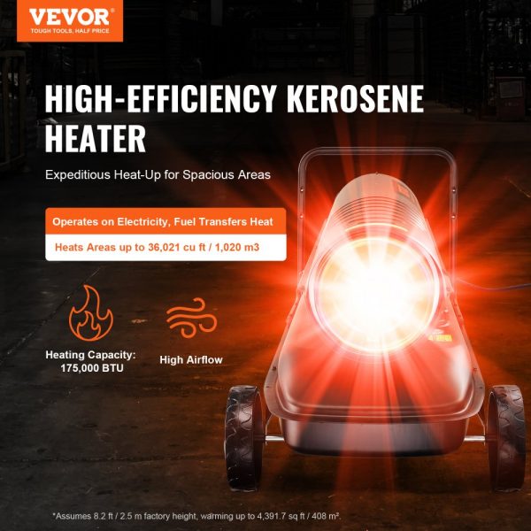 Kerosene Forced Air Heater 175000 BTU Portable 13.2 Gallon Tank Energy Efficient Heavy Duty for Indoor Outdoor Use - Image 2