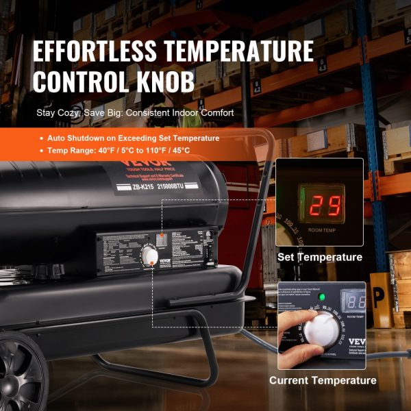 Kerosene Forced Air Heater 215000 BTU 132 Gallon Portable with Thermostat for Indoor Outdoor Use - Image 3