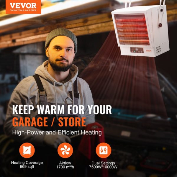 Electric Garage Heater 10000 Watt Digital Wall or Ceiling Mount Remote Control Overheat Protection 9-Hour Timer Shop Heater ETL Listed - Image 2