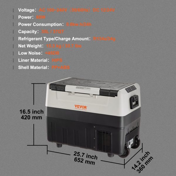 12V Car Refrigerator 37 QT/35 L Dual Temperature Zone Portable Freezer Adjustable -4℉-50℉ 12/24V DC & 100-240V AC Compressor Cooler for Outdoor Camping Travel RV - Image 7