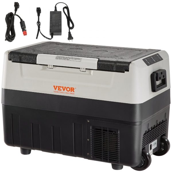 12V Car Refrigerator 37 QT/35 L Dual Temperature Zone Portable Freezer Adjustable -4℉-50℉ 12/24V DC & 100-240V AC Compressor Cooler for Outdoor Camping Travel RV