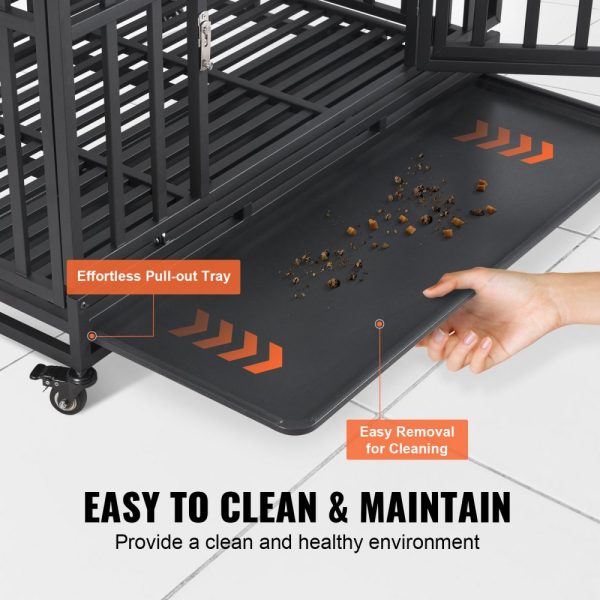 42 Inch Sturdy Steel Dog Crate, 3-Door Heavy Duty Kennel with Lockable Wheels and Removable Tray for Medium to Large Dogs, Anxiety Relief Indoors and Outdoors - Image 6