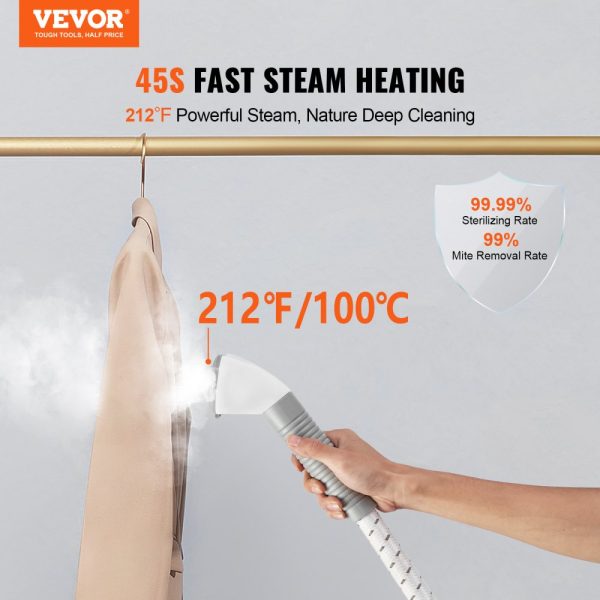 Standing Steamer with Foldable Hanger 0.5Gallon Tank 90Min Steam 45Sec Heat-Up Auto-Stop Fabric Brush Rod Easy-roll Wheels - Image 2