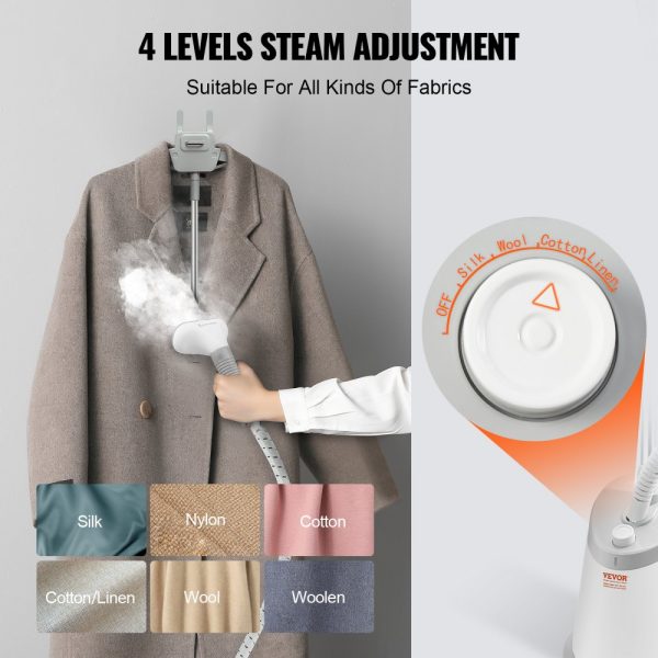 Standing Steamer with Foldable Hanger 0.5Gallon Tank 90Min Steam 45Sec Heat-Up Auto-Stop Fabric Brush Rod Easy-roll Wheels - Image 5