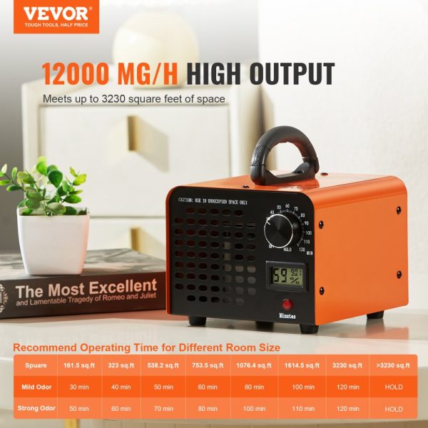 12000mg/h Ozone Generator for Odor Removal High Capacity Commercial Industrial Use Home Air Purifier with Timer 0-120 Minute Setting for Rooms Cars and Pets - Image 2