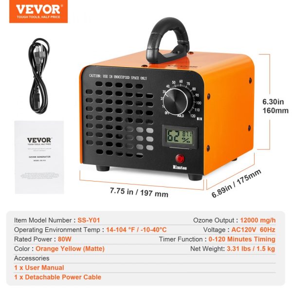 12000mg/h Ozone Generator for Odor Removal High Capacity Commercial Industrial Use Home Air Purifier with Timer 0-120 Minute Setting for Rooms Cars and Pets - Image 7
