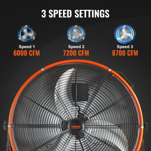 Drum Fan 24 Inch High Velocity Industrial Use 3-Speed Timer for Warehouse - Image 3