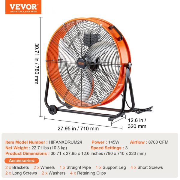 Drum Fan 24 Inch High Velocity Industrial Use 3-Speed Timer for Warehouse - Image 7