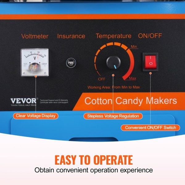 Electric Candy Floss Machine with Cart 1000W Commercial Home Use Stainless Steel Bowl Sugar Scoop Drawer Blue - Image 3