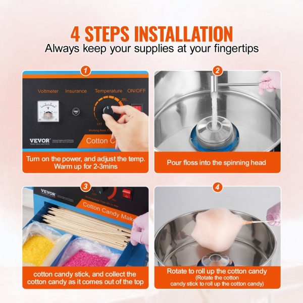 Electric Candy Floss Machine with Cart 1000W Commercial Home Use Stainless Steel Bowl Sugar Scoop Drawer Blue - Image 5