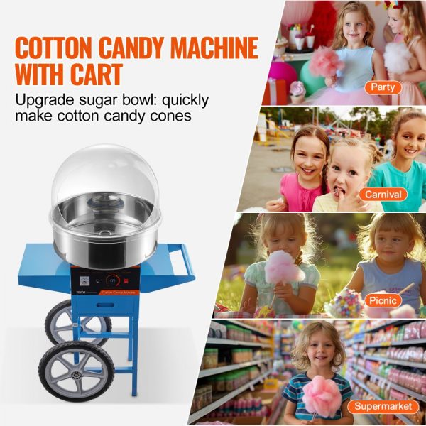 Electric Candy Floss Machine with Cart 1000W Commercial Home Use Stainless Steel Bowl Sugar Scoop Drawer Blue - Image 6