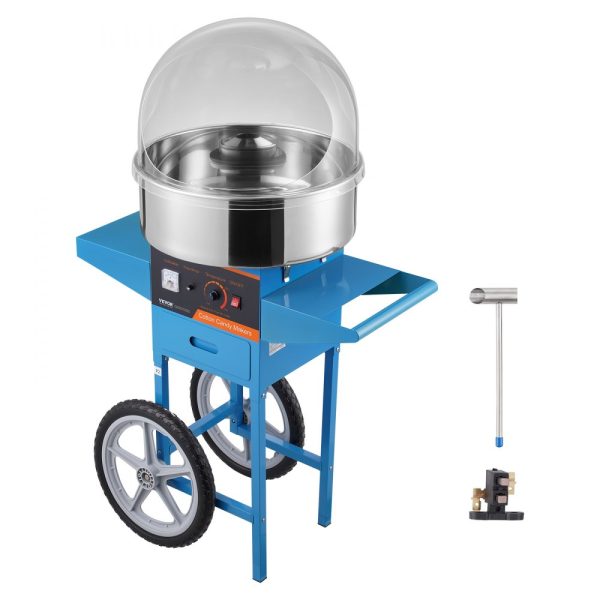 Electric Candy Floss Machine with Cart 1000W Commercial Home Use Stainless Steel Bowl Sugar Scoop Drawer Blue