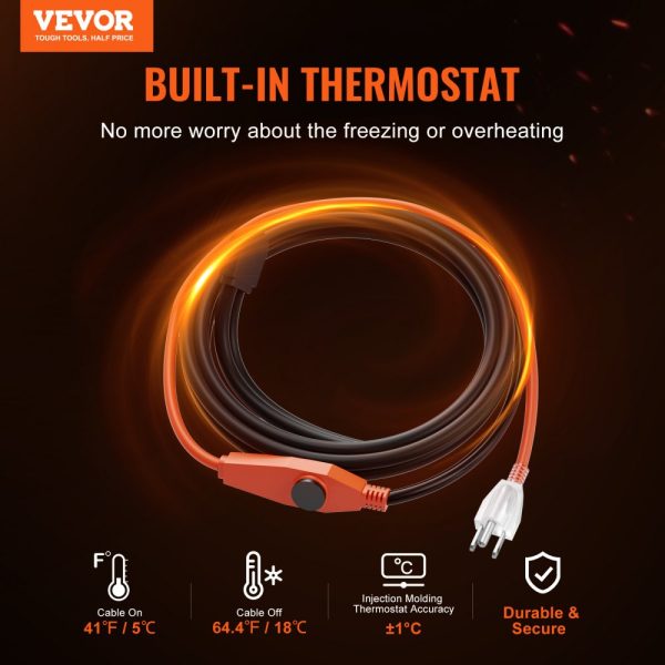 Pipe Heating Cable 6FT 7W/FT Heat Tape for Pipes with Built-in Thermostat - Image 2