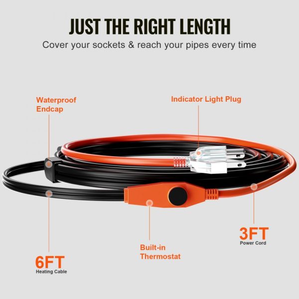 Pipe Heating Cable 6FT 7W/FT Heat Tape for Pipes with Built-in Thermostat - Image 5