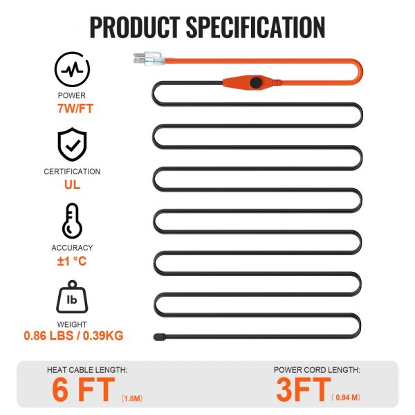 Pipe Heating Cable 6FT 7W/FT Heat Tape for Pipes with Built-in Thermostat - Image 7