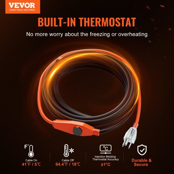 Pipe Heating Cable 80FT 7W/FT Heat Tape for Pipes with Built-in Thermostat - Image 2