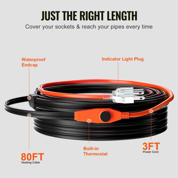 Pipe Heating Cable 80FT 7W/FT Heat Tape for Pipes with Built-in Thermostat - Image 5